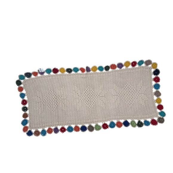 Handmade Crochet Placemat Set table runner Floral Border Beige Base‎ - Picture 3 of 5